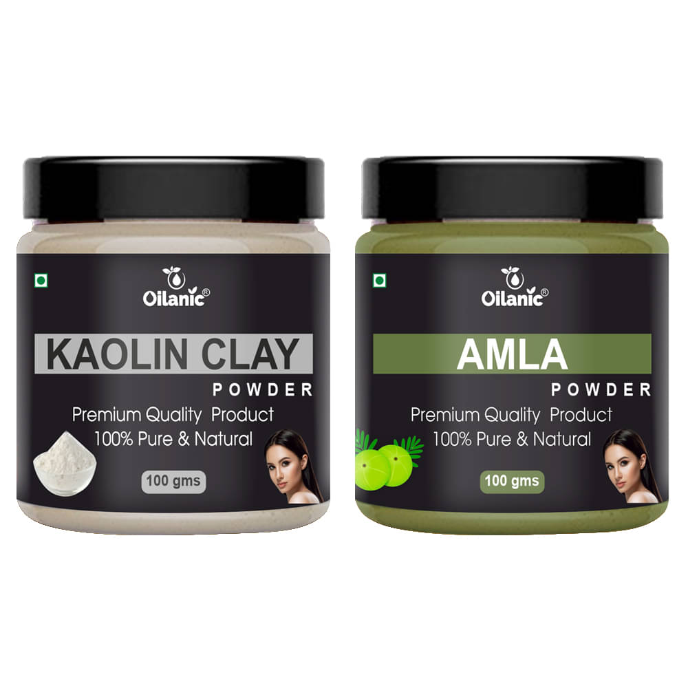 Oilanic 100% Pure Kaolin Clay Powder & Amla Powder For Skincare Hair Mask 200 g Pack of 2 Oilanic 100% Pure Kaolin Clay Powder & Amla Powder For Skincare Hair Mask 200 g Pack of 2