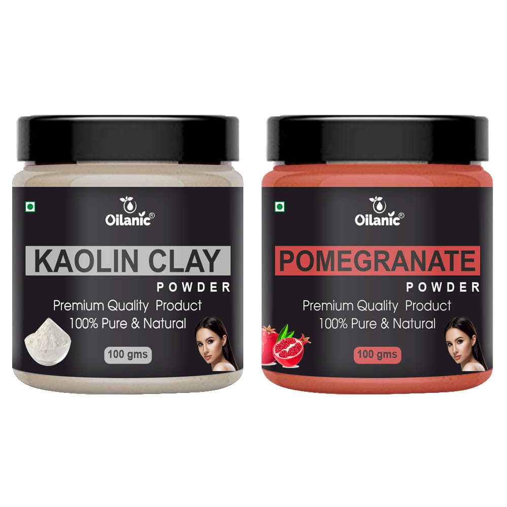 Oilanic 100% Pure Kaolin Clay Powder & Pomegranate Powder For Skin Hair Mask 200 g Pack of 2 Oilanic 100% Pure Kaolin Clay Powder & Pomegranate Powder For Skin Hair Mask 200 g Pack of 2