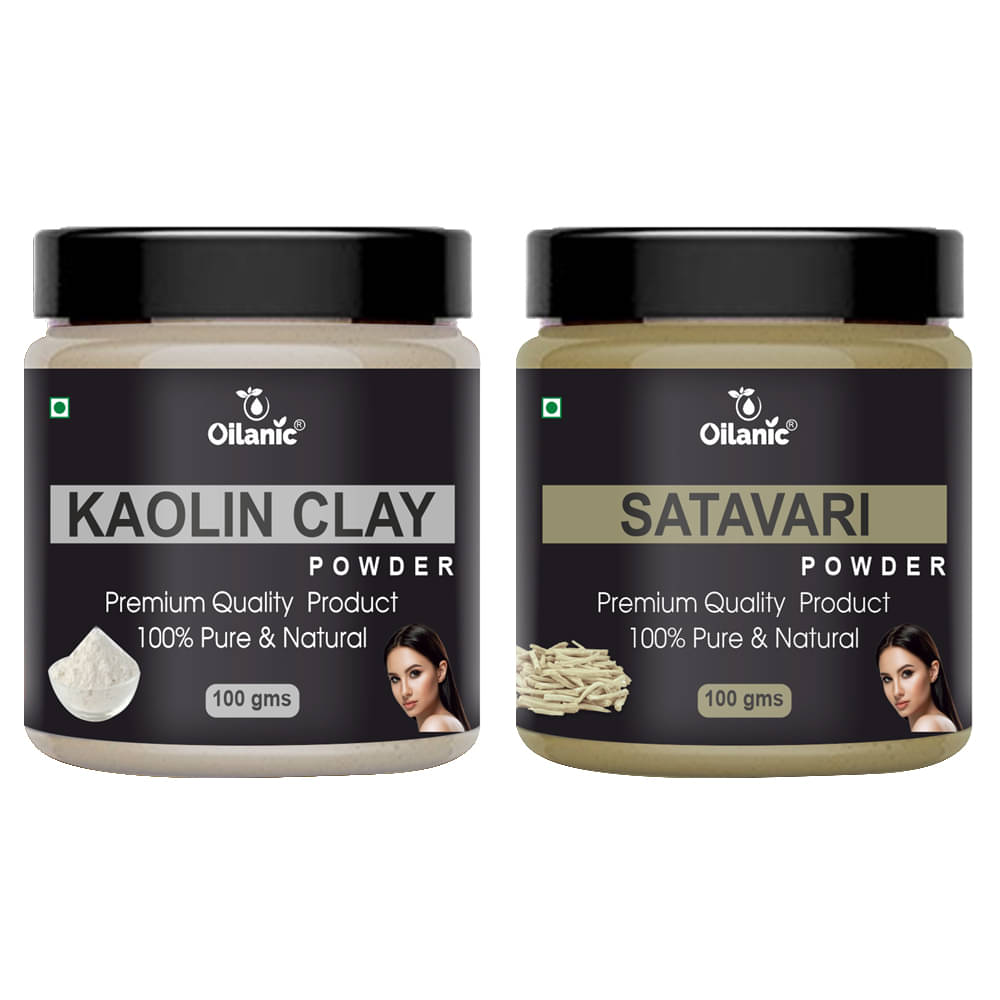    			Oilanic 100% Pure Kaolin Clay Powder & Satavari Powder For Skin Hair Mask 200 g Pack of 2