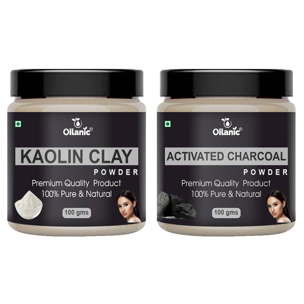     			Oilanic 100% Pure Kaolin Clay Powder & Charcoal Powder For Skin Hair Mask 200 g Pack of 2