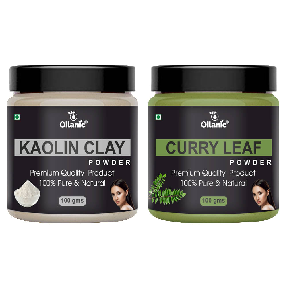     			Oilanic 100% Pure Kaolin Clay Powder & Curry Leaf Powder For Skin Hair Mask 200 g Pack of 2