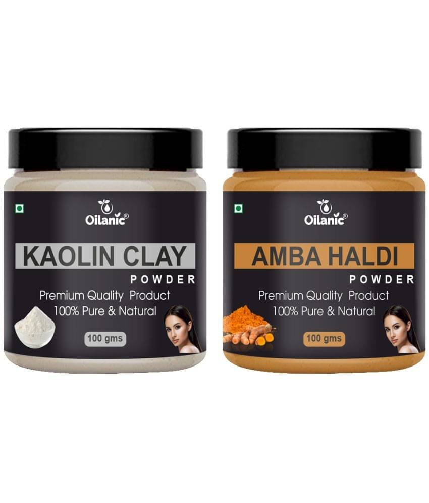 Oilanic 100% Pure Kaolin Clay Powder & Amba Haldi Powder For Skin Hair Mask 200 g Pack of 2 Oilanic 100% Pure Kaolin Clay Powder & Amba Haldi Powder For Skin Hair Mask 200 g Pack of 2