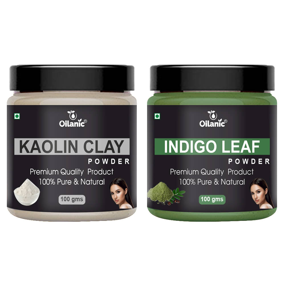 Oilanic 100% Pure Kaolin Clay Powder & Indigo Leaf Powder For Skin Hair Mask 200 g Pack of 2 Oilanic 100% Pure Kaolin Clay Powder & Indigo Leaf Powder For Skin Hair Mask 200 g Pack of 2