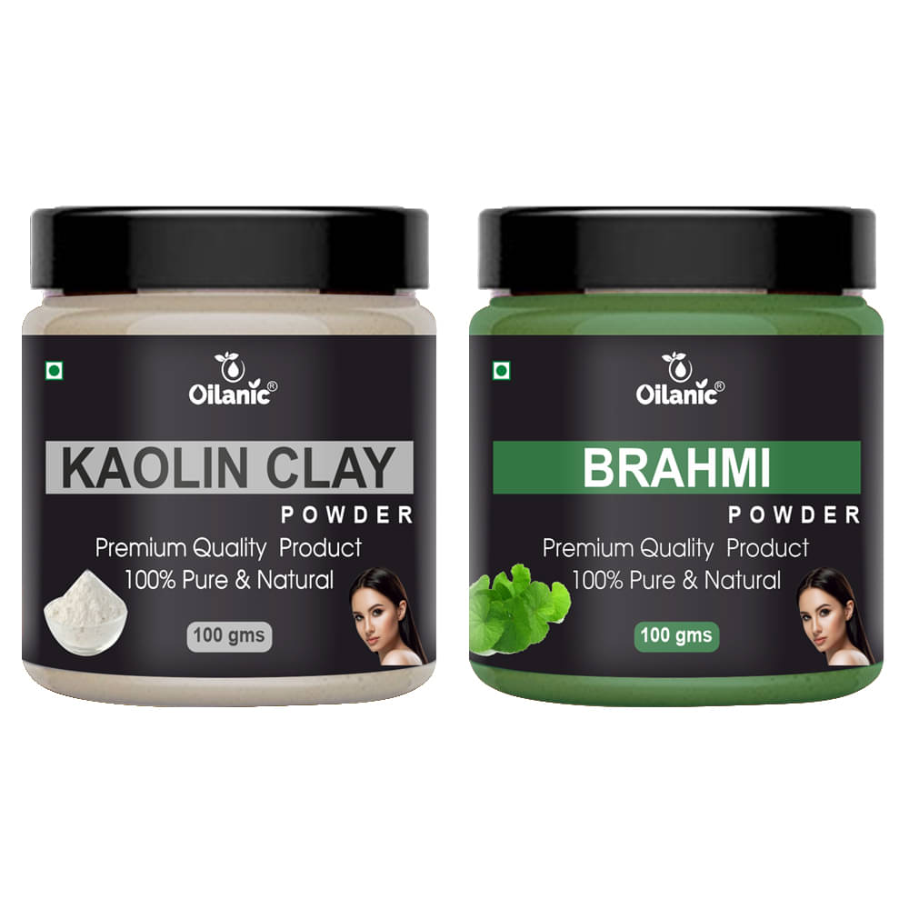     			Oilanic 100% Pure Kaolin Clay Powder & Brahmi Powder For Skin Hair Mask 200 g Pack of 2
