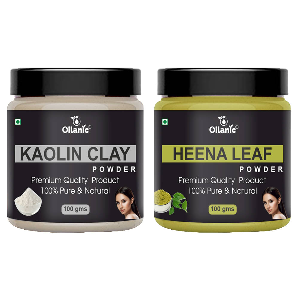 Oilanic 100% Pure Kaolin Clay Powder & Heena Leaf Powder For Skin Hair Mask 200 g Pack of 2     			Oilanic 100% Pure Kaolin Clay Powder & Heena Leaf Powder For Skin Hair Mask 200 g Pack of 2