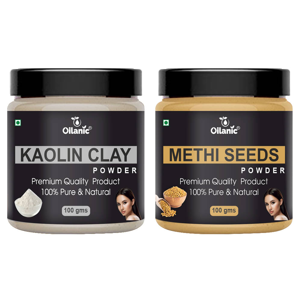     			Oilanic 100% Pure Kaolin Clay Powder & Methi Powder For Skin Hair Mask 200 g Pack of 2