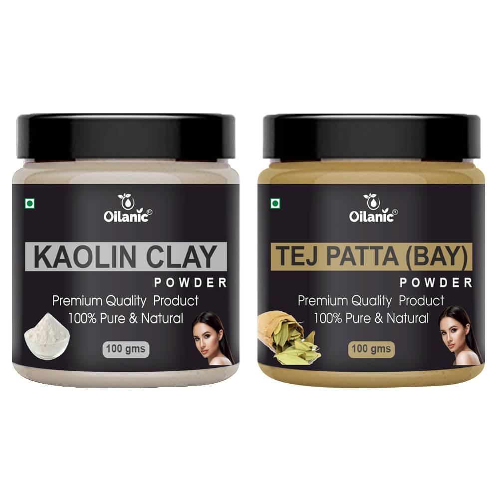 Oilanic 100% Pure Kaolin Clay Powder & Tej Patta Powder For Skin Hair Mask 200 g Pack of 2     			Oilanic 100% Pure Kaolin Clay Powder & Tej Patta Powder For Skin Hair Mask 200 g Pack of 2
