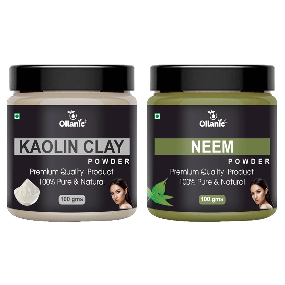     			Oilanic 100% Pure Kaolin Clay Powder & Neem Powder For Skincare Hair Mask 200 g Pack of 2