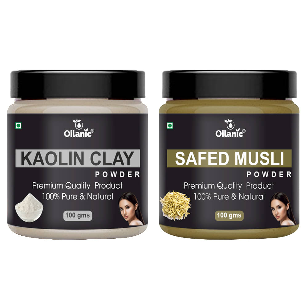     			Oilanic 100% Pure Kaolin Clay Powder & Safed Musli Powder For Skin Hair Mask 200 g Pack of 2