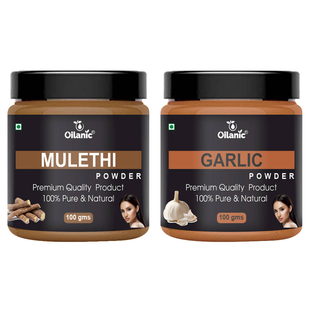 Oilanic 100% Pure Mulethi Powder & Garlic Powder For Skincare Hair Mask 200 g Pack of 2