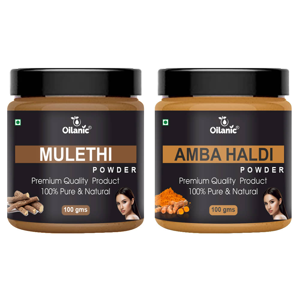 Oilanic 100% Pure Mulethi Powder & Amba Haldi Powder For Skin Hair Mask 200 g Pack of 2