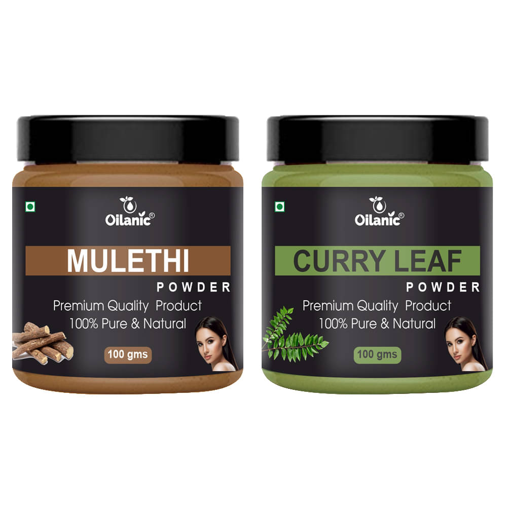     			Oilanic 100% Pure Mulethi Powder & Curry Leaf Powder For Skin Hair Mask 200 g Pack of 2
