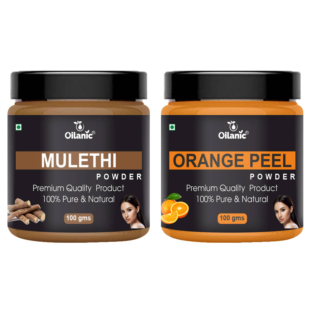 Oilanic 100% Pure Mulethi Powder & Orange Peel Powder For Skin Hair Mask 200 g Pack of 2