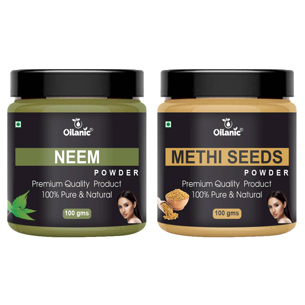 Oilanic 100% Pure Neem Powder & Methi Powder For Skincare Hair Mask 200 g Pack of 2