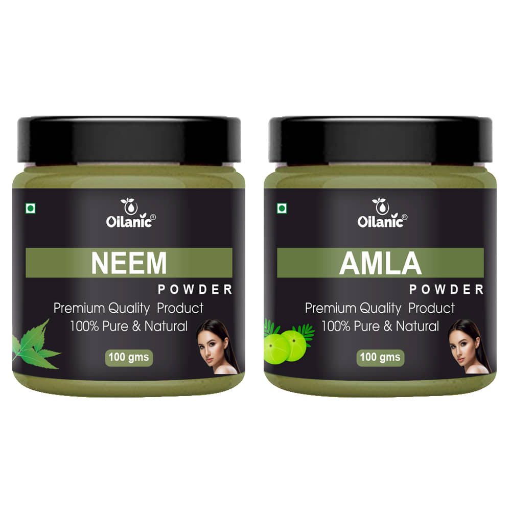 Oilanic 100% Pure Neem Powder & Amla Powder For Skincare Hair Mask 200 g Pack of 2