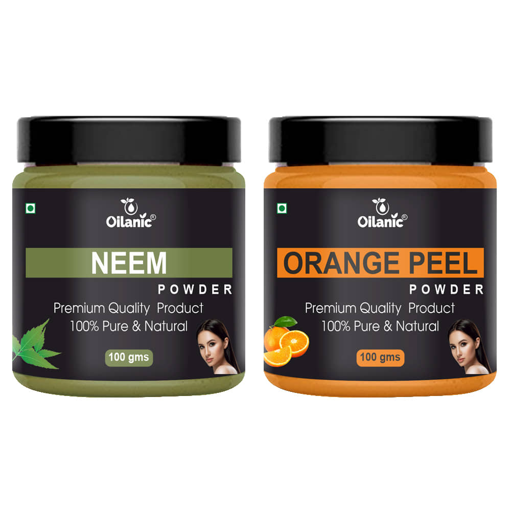 Oilanic 100% Pure Neem Powder & Orange Peel Powder For Skin Hair Mask 200 g Pack of 2