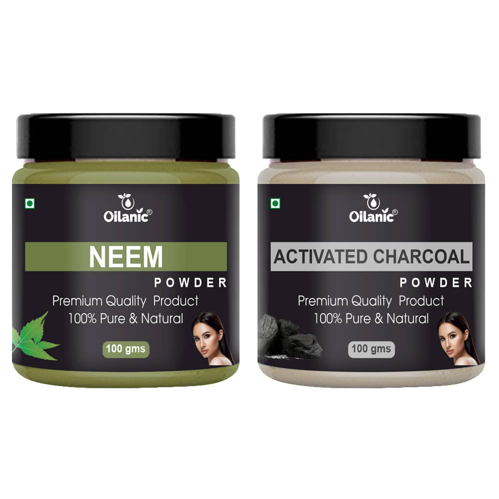 Oilanic 100% Pure Neem Powder & Charcoal Powder For Skin Hair Mask 200 g Pack of 2