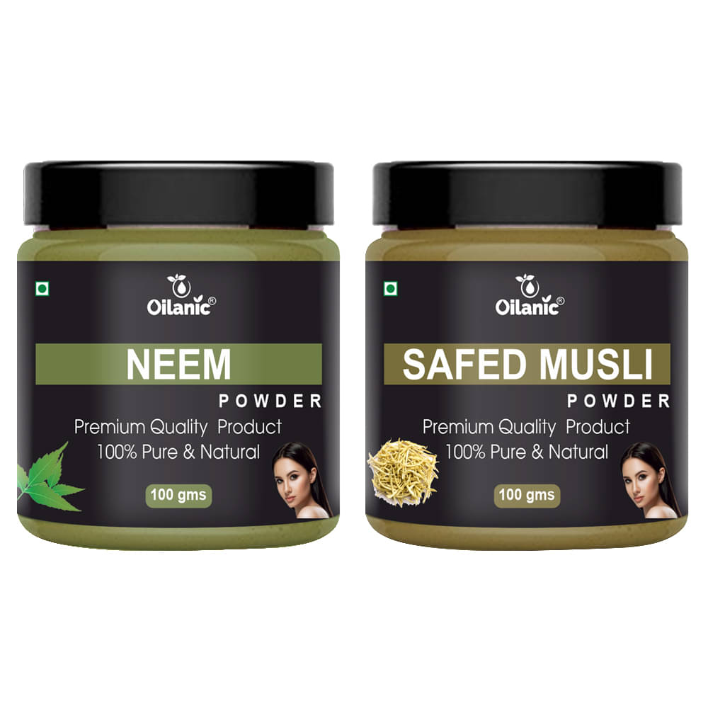 Oilanic 100% Pure Neem Powder & Safed Musli Powder For Skin Hair Mask 200 g Pack of 2 Oilanic 100% Pure Neem Powder & Safed Musli Powder For Skin Hair Mask 200 g Pack of 2