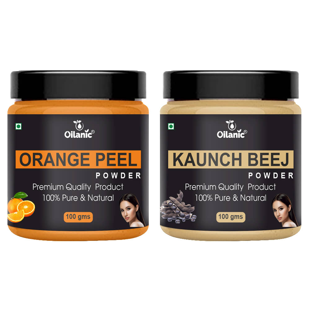 Oilanic 100% Pure Orange Peel Powder & Kaunch Beej Powder For Skin Hair Mask 200 g Pack of 2