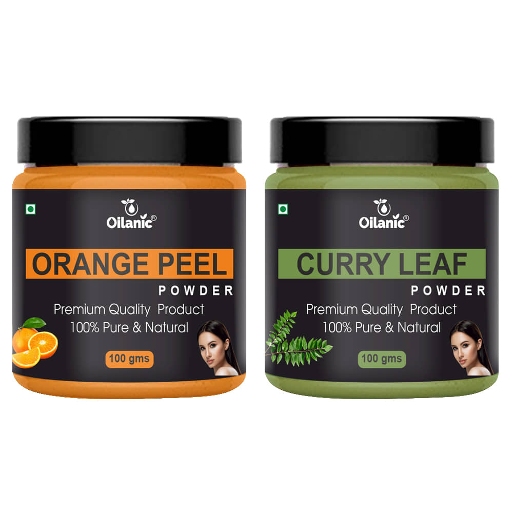 Oilanic 100% Pure Orange Peel Powder & Curry Leaf Powder For Skin Hair Mask 200 g Pack of 2