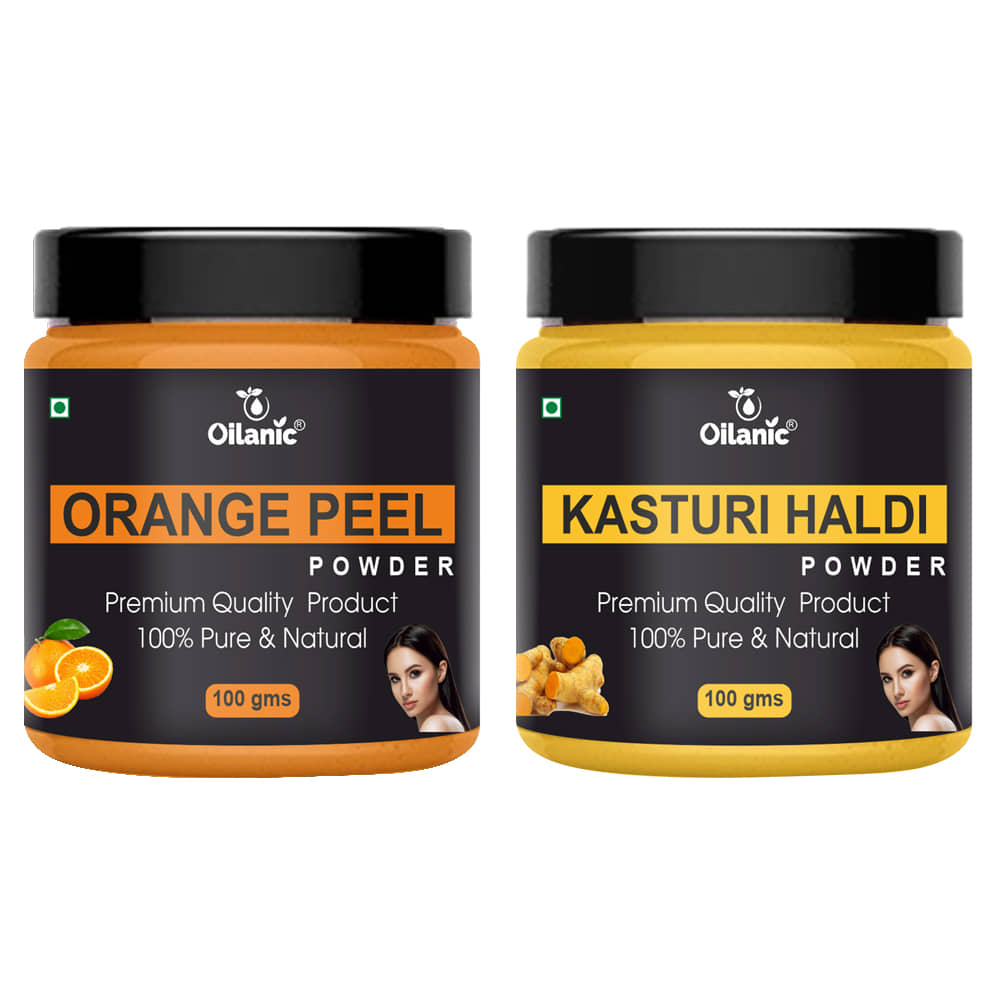 Oilanic 100% Pure Orange Peel Powder & Kasturi Haldi Powder-Skin Hair Mask 200 g Pack of 2