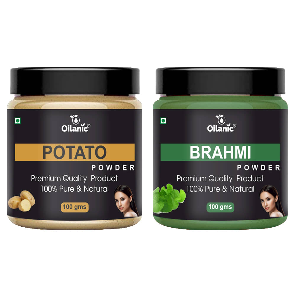 Oilanic 100% Pure Potato Powder & Brahmi Powder For Skin Hair Mask 200 g Pack of 2
