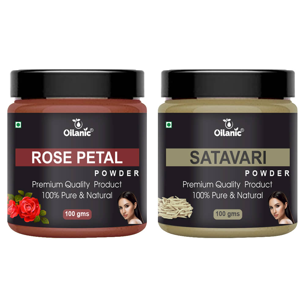 Oilanic 100% Pure Rose Petal Powder & Satavari Powder For Skin Hair Mask 200 g Pack of 2