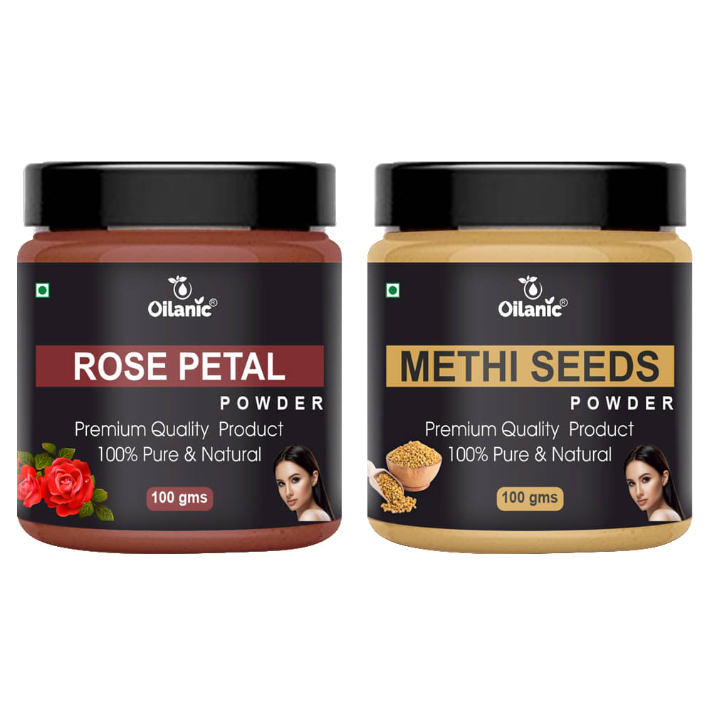     			Oilanic 100% Pure Rose Petal Powder & Methi Powder For Skin Hair Mask 200 g Pack of 2