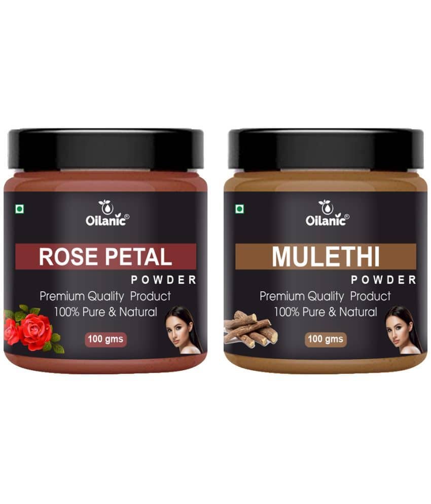 Oilanic 100% Pure Rose Petal Powder & Mulethi Powder For Skincare Hair Mask 200 g Pack of 2