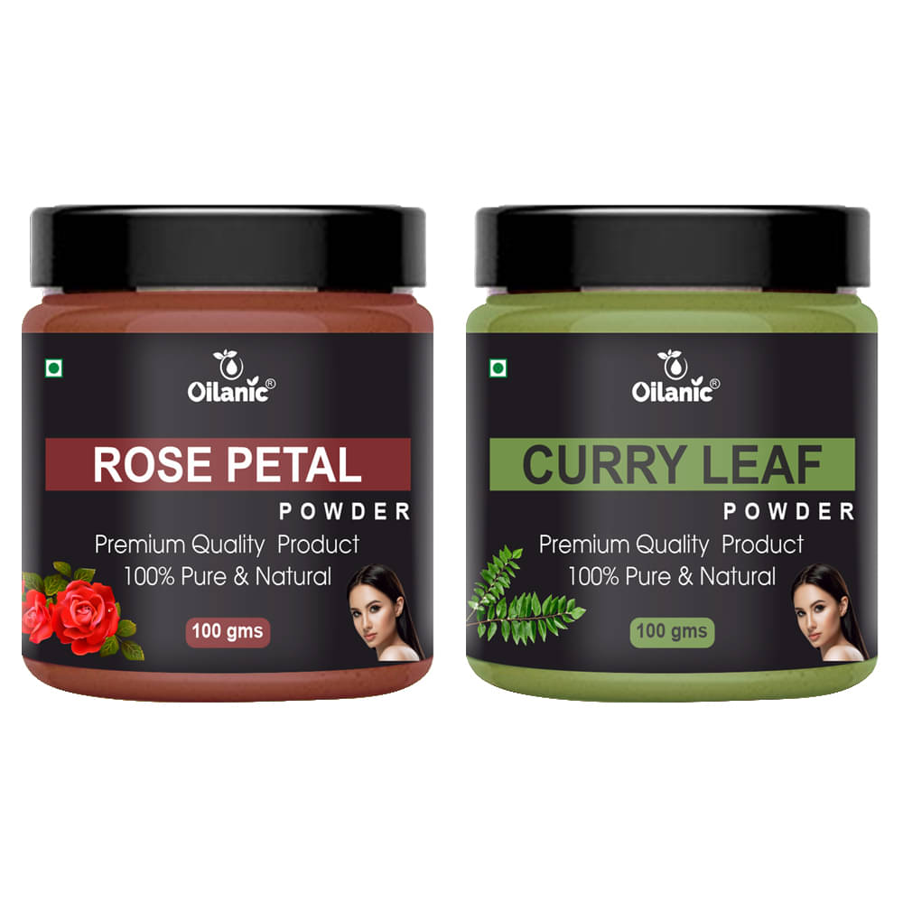 Oilanic 100% Pure Rose Petal Powder & Curry Leaf Powder For Skin Hair Mask 200 g Pack of 2 Oilanic 100% Pure Rose Petal Powder & Curry Leaf Powder For Skin Hair Mask 200 g Pack of 2