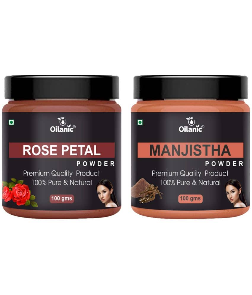 Oilanic 100% Pure Rose Petal Powder & Manjistha Powder For Skin Hair Mask 200 g Pack of 2