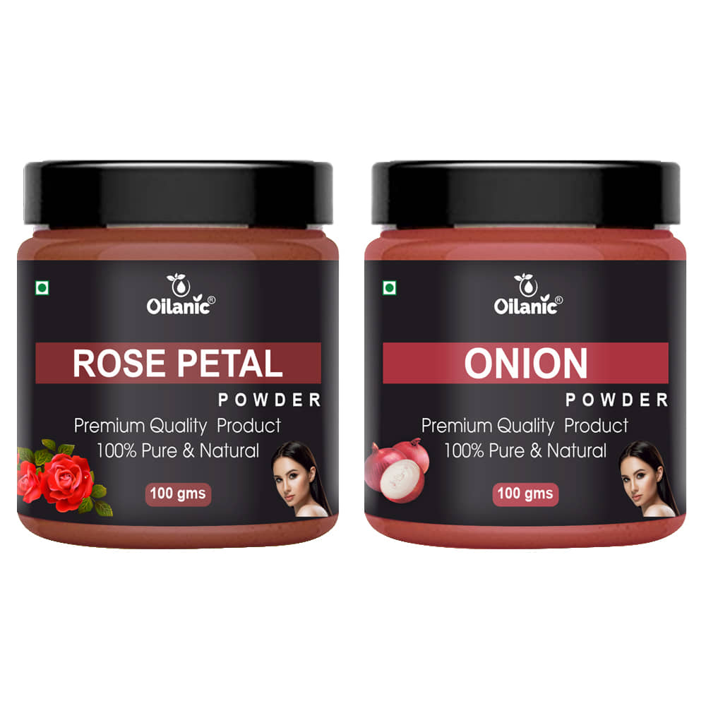 Oilanic 100% Pure Rose Petal Powder & Onion Powder For Skin Hair Mask 200 g Pack of 2