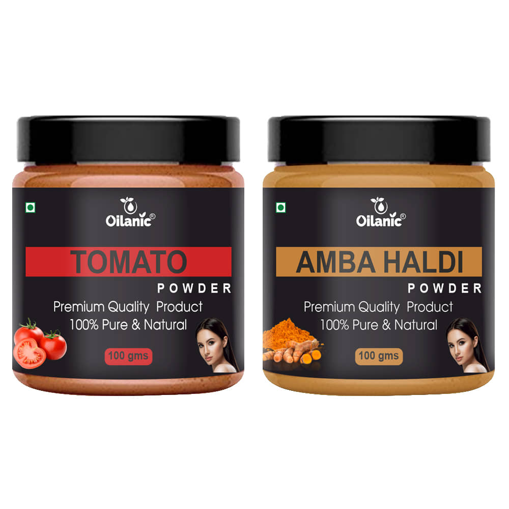 Oilanic 100% Pure Tomato Powder & Amba Haldi Powder For Skin Hair Mask 200 g Pack of 2