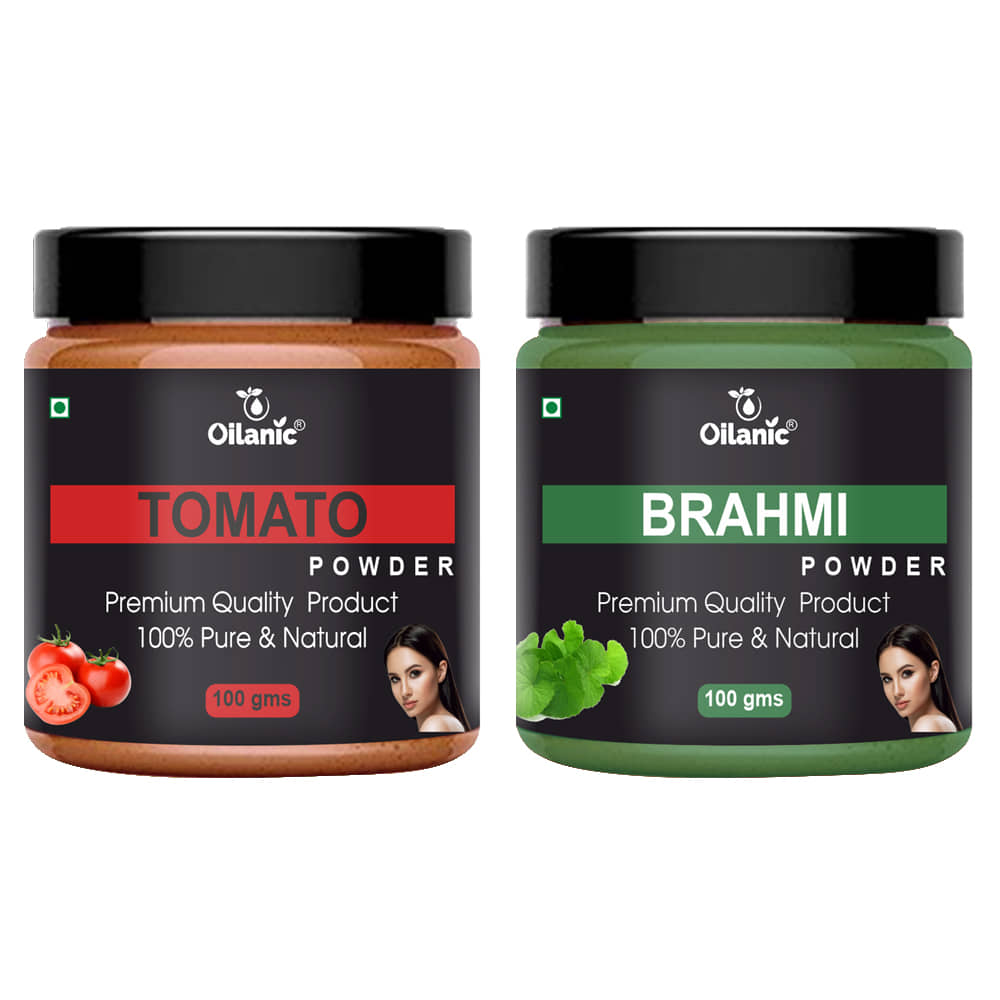 Oilanic 100% Pure Tomato Powder & Brahmi Powder For Skin Hair Mask 200 g Pack of 2