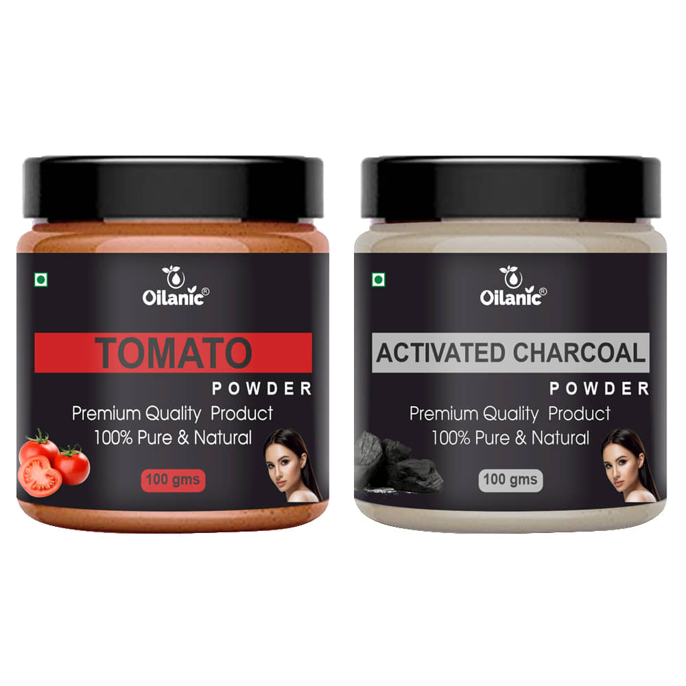 Oilanic 100% Pure Tomato Powder & Charcoal Powder For Skin Hair Mask 200 g Pack of 2