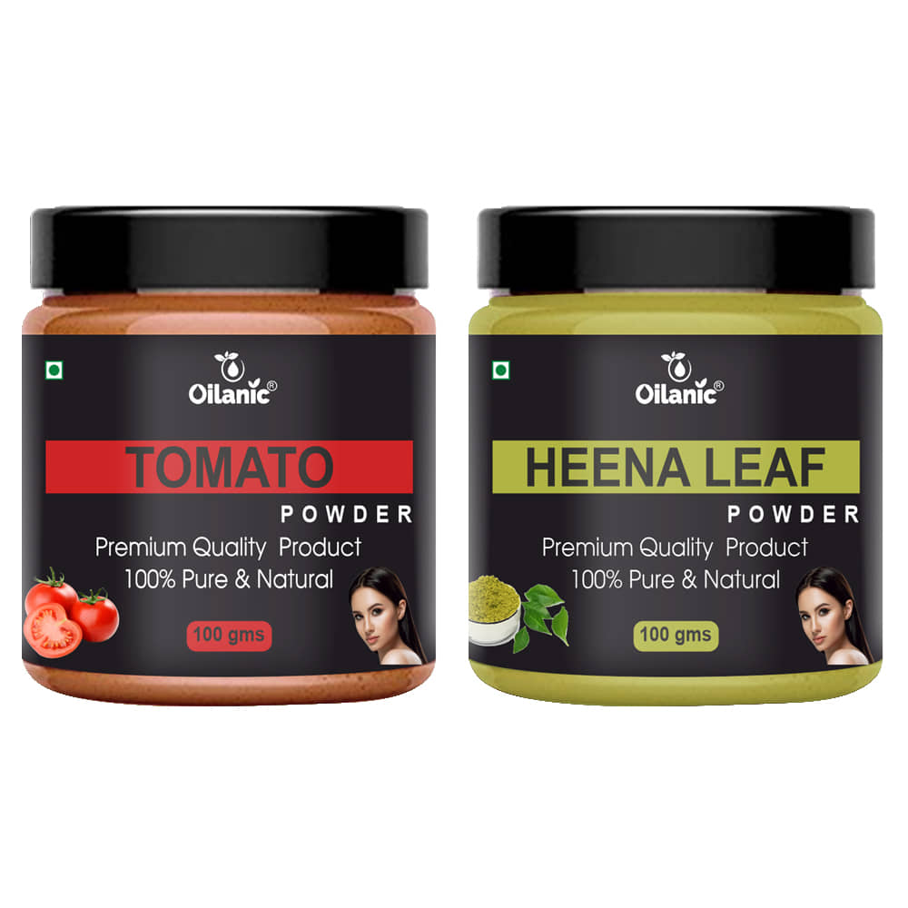 Oilanic 100% Pure Tomato Powder & Heena Leaf Powder For Skin Hair Mask 200 g Pack of 2