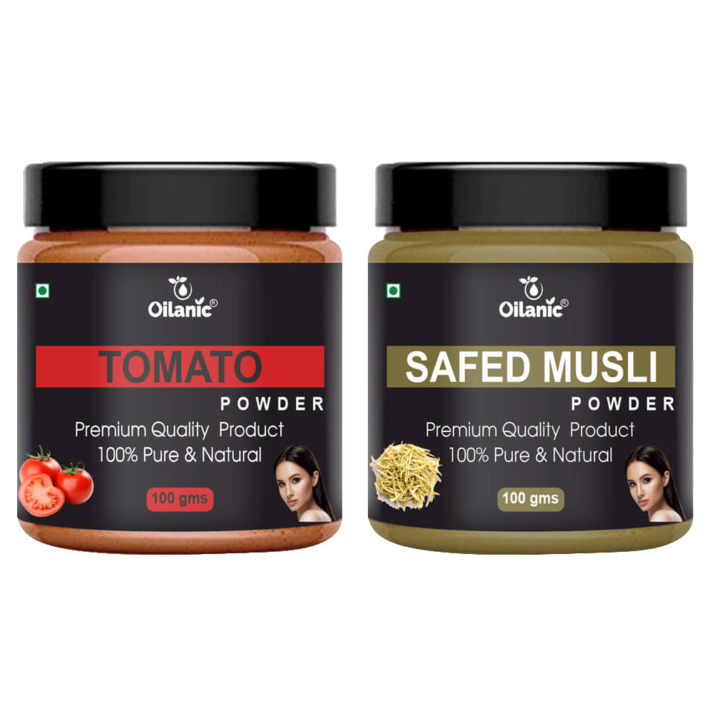 Oilanic 100% Pure Tomato Powder & Safed Musli Powder For Skin Hair Mask 200 g Pack of 2
