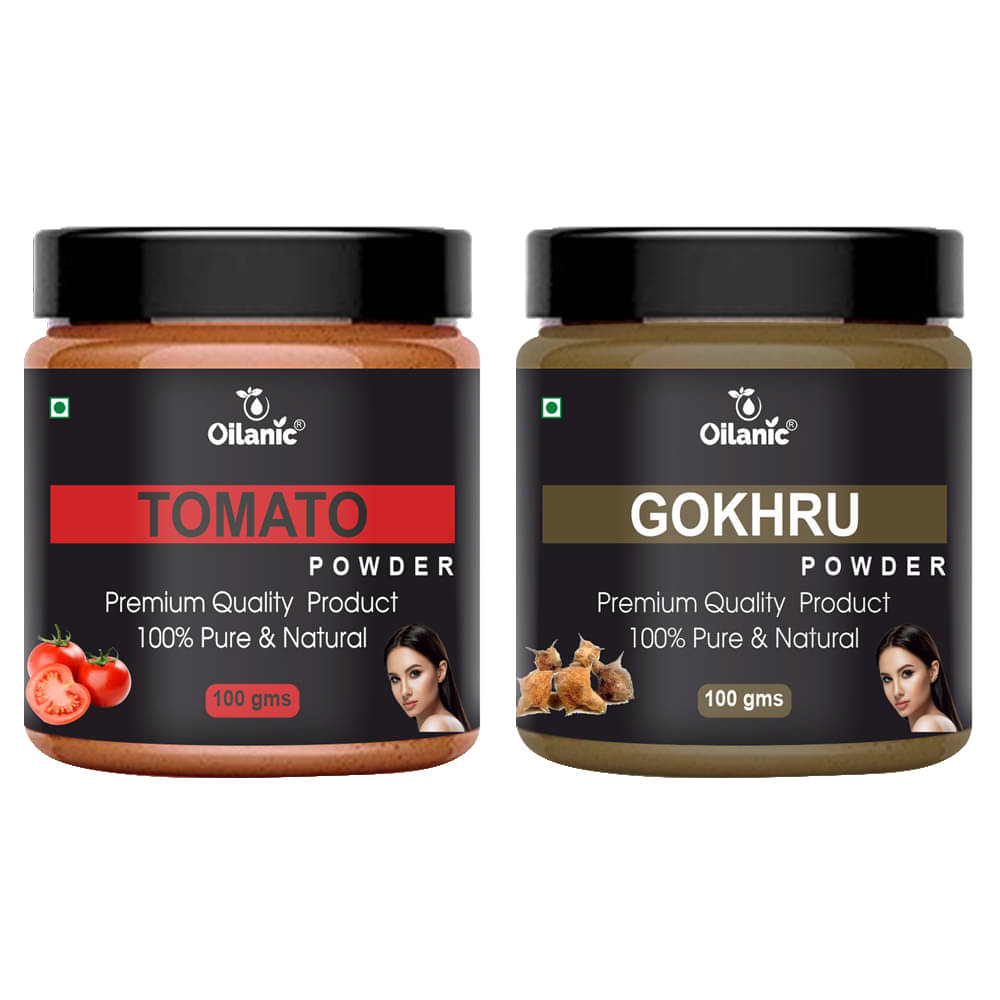 Oilanic 100% Pure Tomato Powder & Gokhru Powder For Skin Hair Mask 200 g Pack of 2 Oilanic 100% Pure Tomato Powder & Gokhru Powder For Skin Hair Mask 200 g Pack of 2