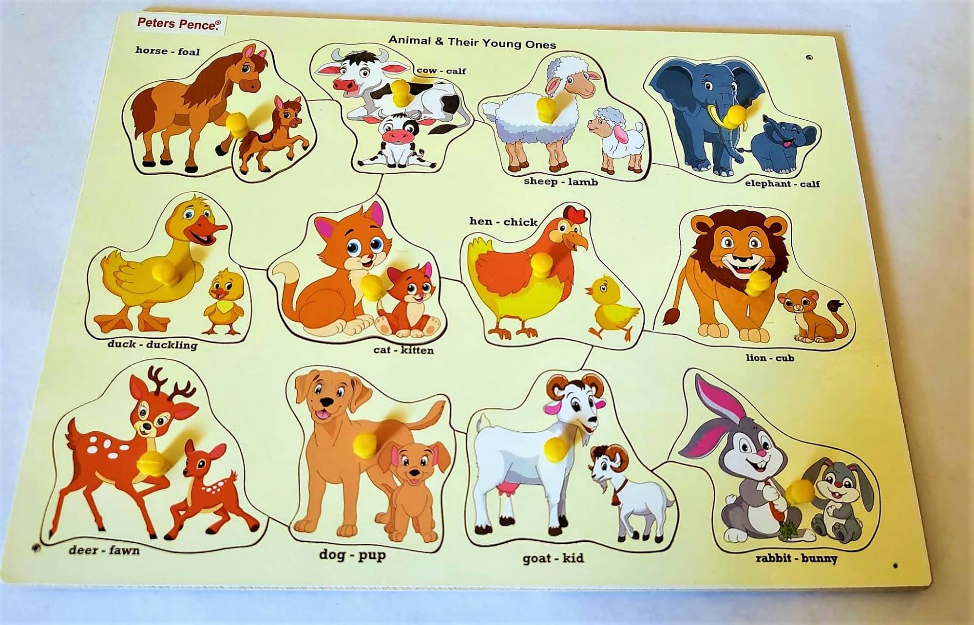     			Peters Pence Wooden Multi-Color  12  SET OF ANIMAL PUZZLE LEARNING BOARD WITH  YOUNG ONES FOR KIDS PRE PRIMARY EDUCATION