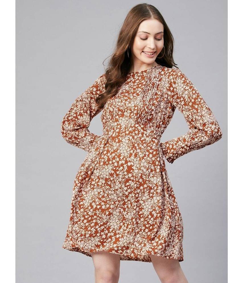 StyleStone Women Crepe Printed Fit & Flare Dress ( Rust ) StyleStone Women Crepe Printed Fit & Flare Dress ( Rust )