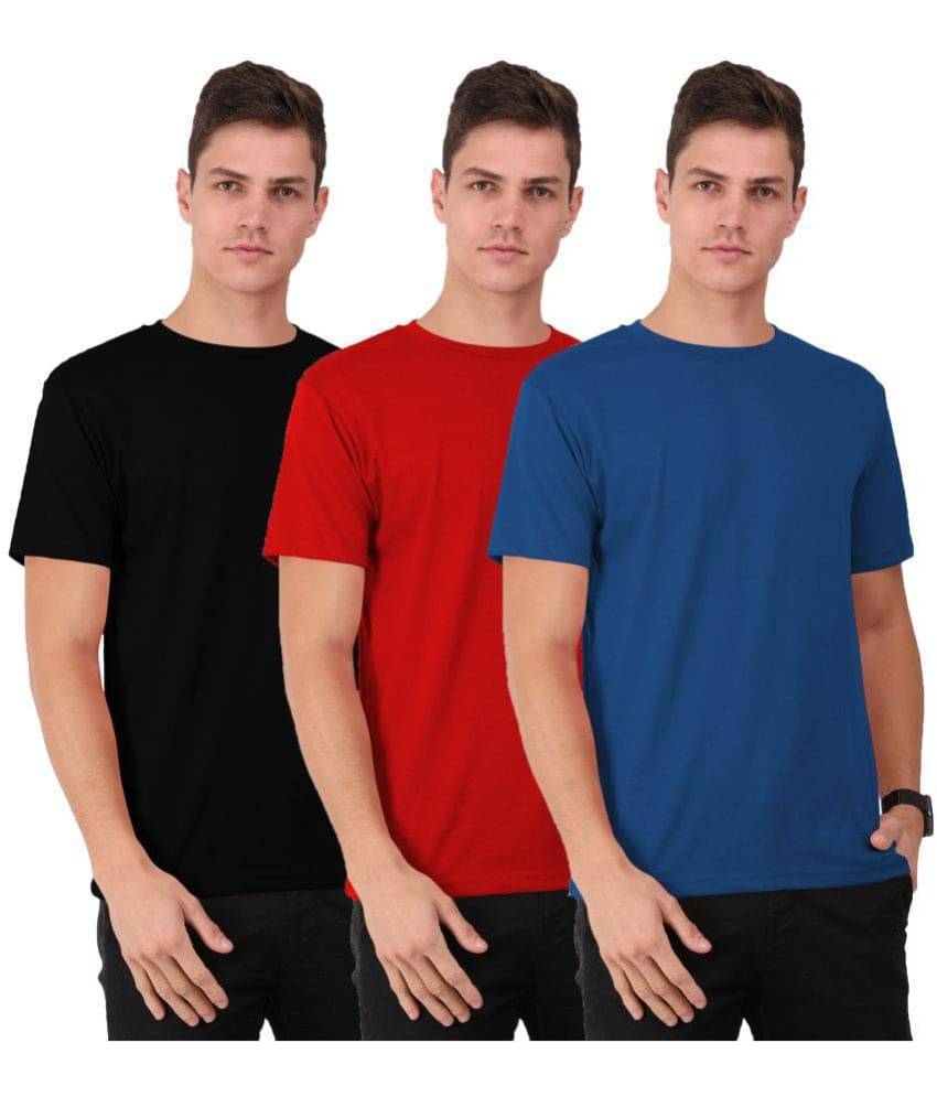 THE BLAZZE - Multicolor Cotton Blend Slim Fit Men's T-Shirt ( Pack of 3 )     			THE BLAZZE - Multicolor Cotton Blend Slim Fit Men's T-Shirt ( Pack of 3 )