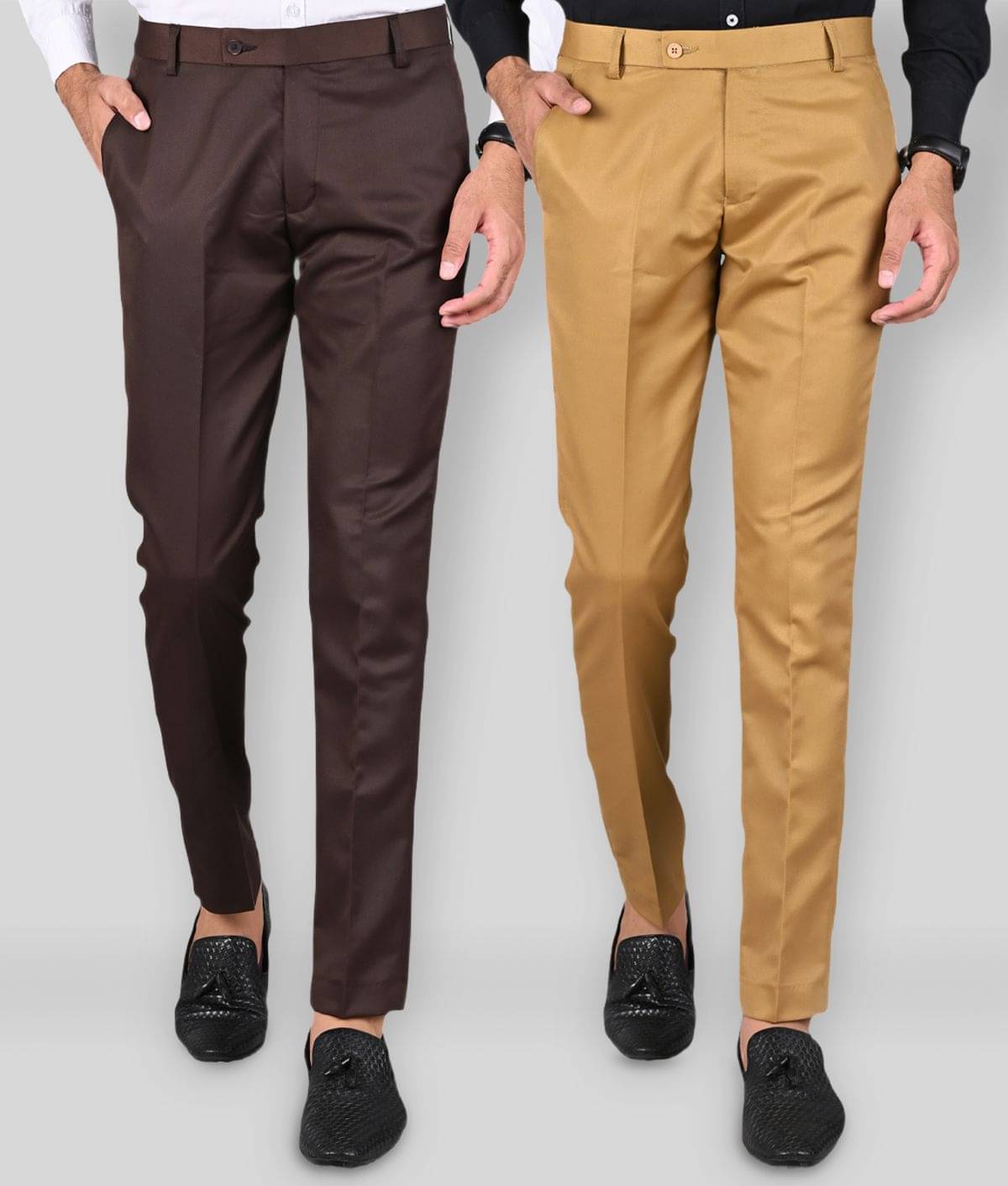     			MANCREW - Khaki Polycotton Slim - Fit Men's Formal Pants ( Pack of 2 )