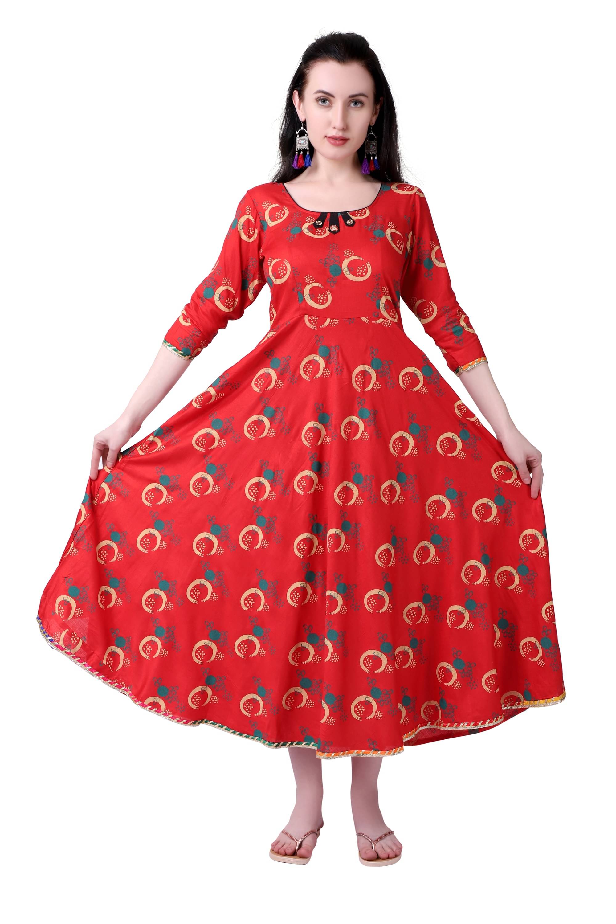 MEESORRA - Red Rayon Women's Flared Kurti ( Pack of 1 ) MEESORRA - Red Rayon Women's Flared Kurti ( Pack of 1 )