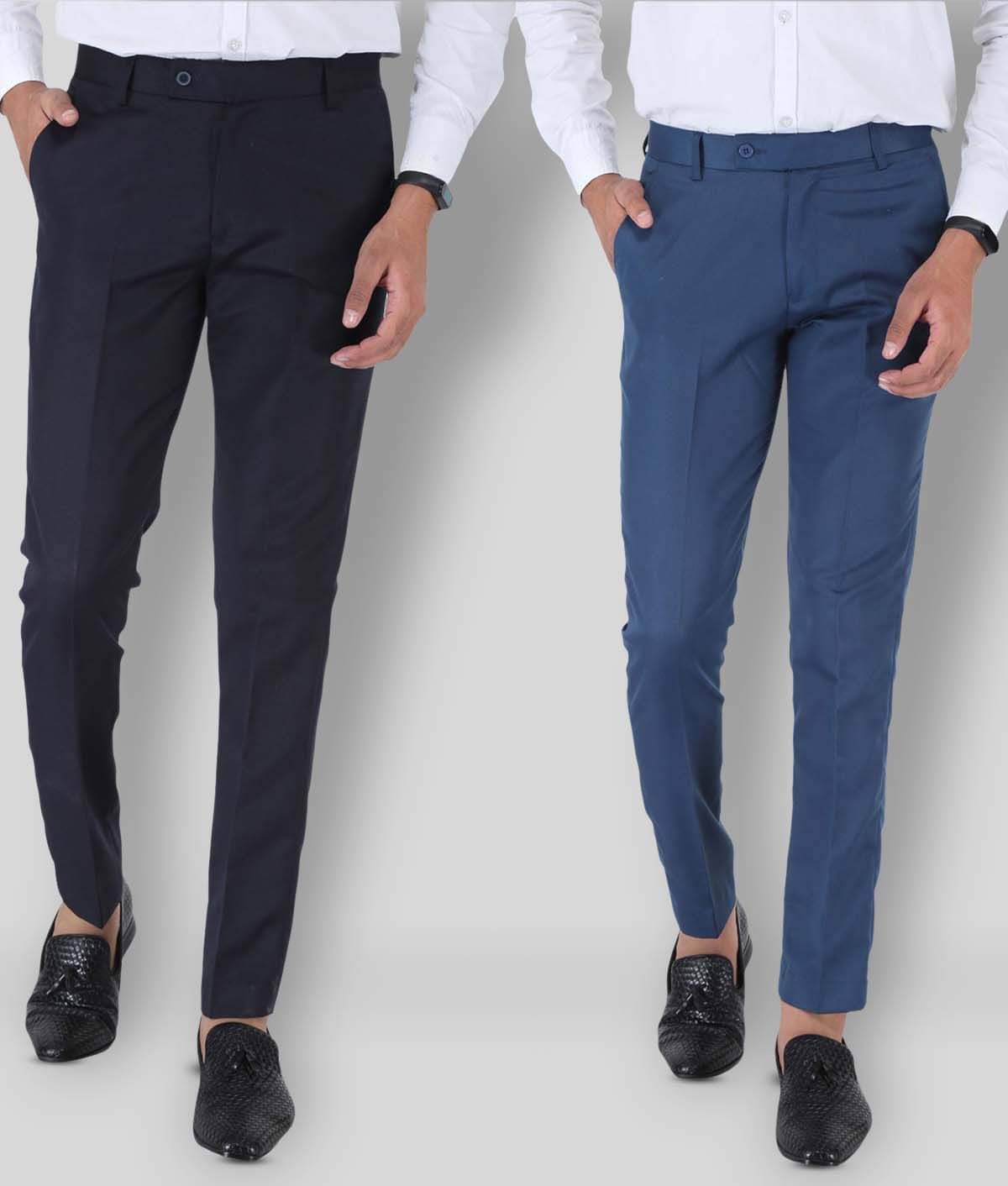     			SREY - Navy Blue Polycotton Slim - Fit Men's Chinos ( Pack of 2 )