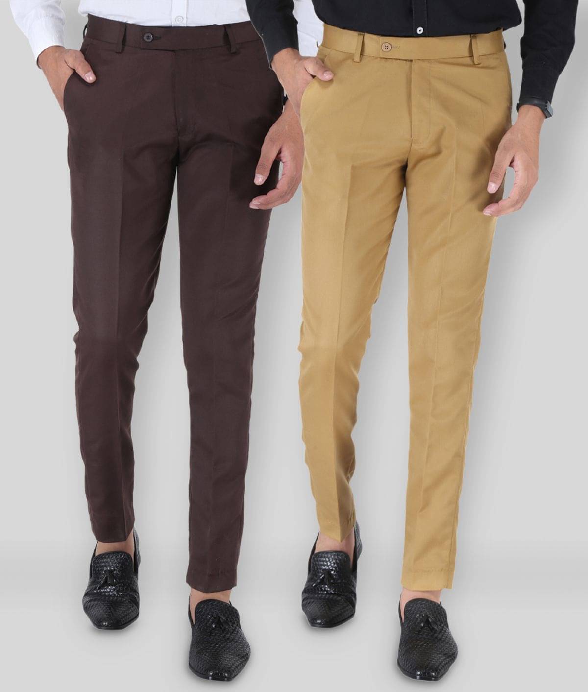     			SREY - Coffee Polycotton Slim - Fit Men's Chinos ( Pack of 2 )