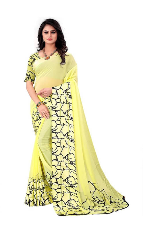 Sitanjali Georgette Printed Saree With Unstitched Blouse Piece ( Yellow ) Sitanjali Georgette Printed Saree With Unstitched Blouse Piece ( Yellow )