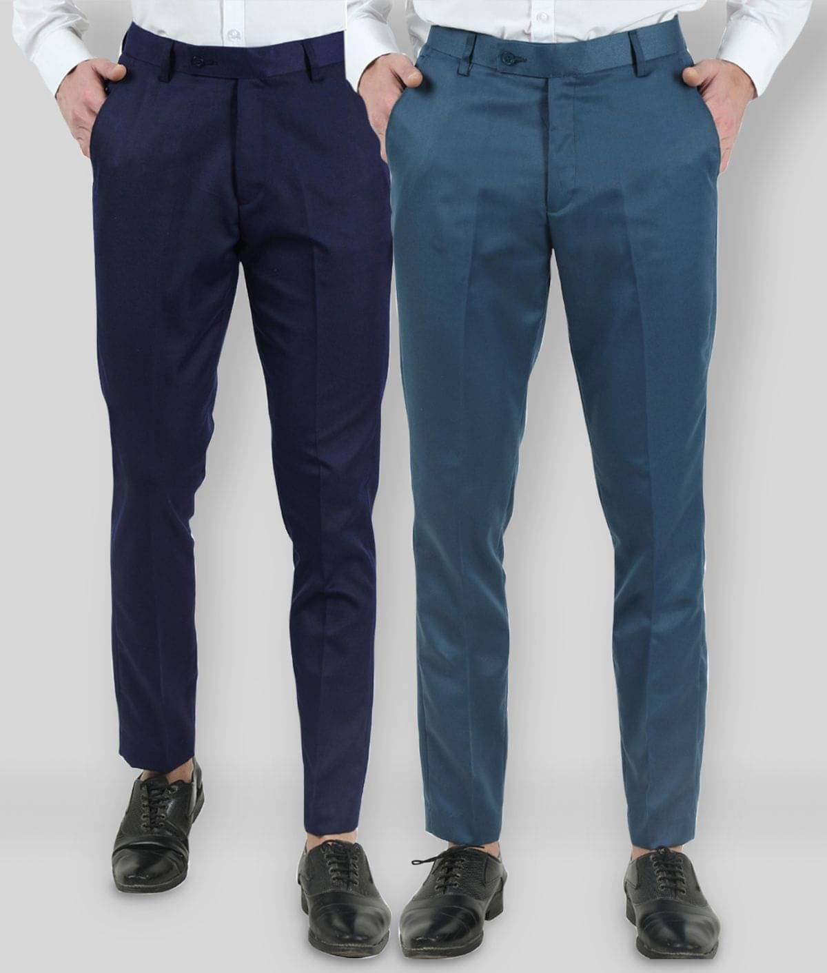 VEI SASTRE - Multicolor Cotton Blend Slim Fit Men's Formal Pants (Pack of 2) VEI SASTRE - Multicolor Cotton Blend Slim Fit Men's Formal Pants (Pack of 2)