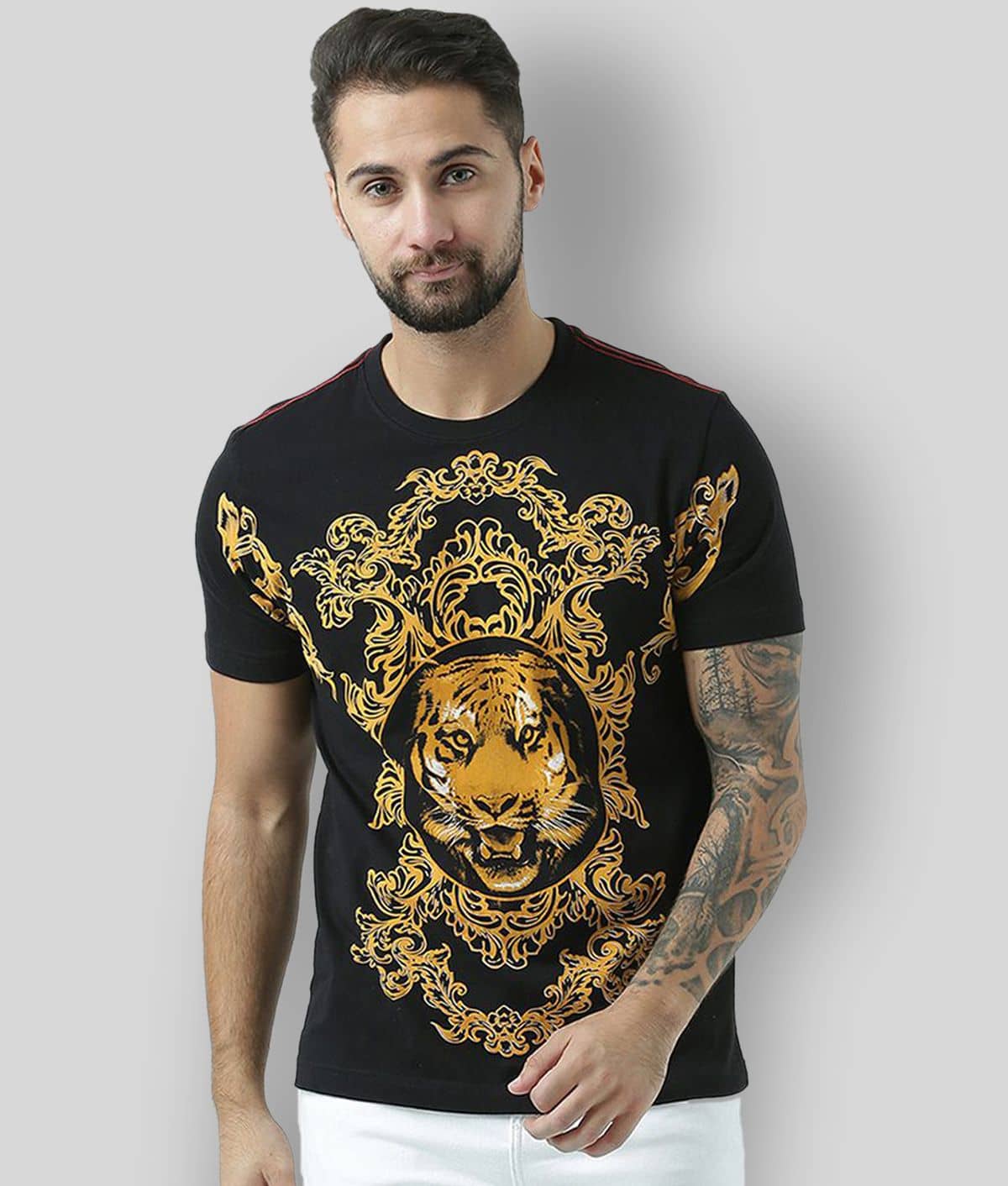 Huetrap Pack of 1 Cotton Regular Fit Men's T-Shirt ( Black )