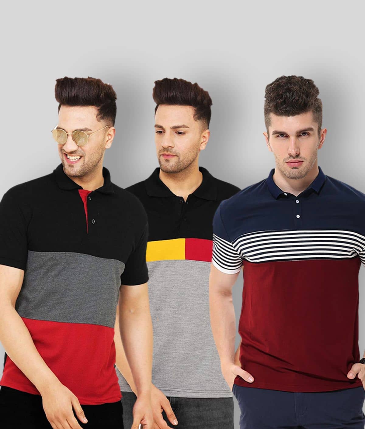 Leotude Men Cotton Blend Regular Fit Colorblock T-Shirt ( Multicolor1 )