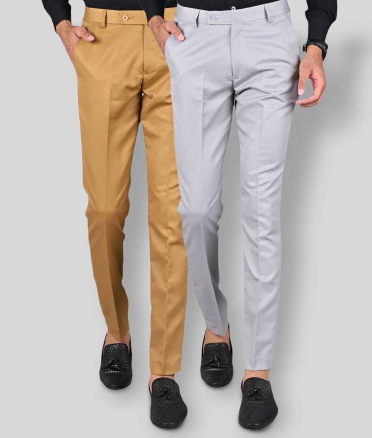     			MANCREW - Grey Polycotton Slim - Fit Men's Formal Pants ( Pack of 2 )
